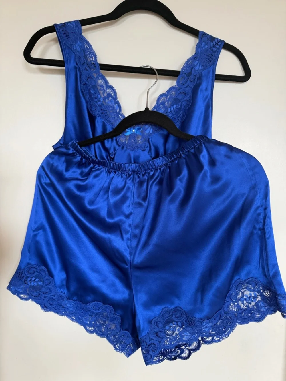 Unmentionables 100% Silk Blue Lace Trim Pajama Set Size M Vintage - Picture 7 of 14